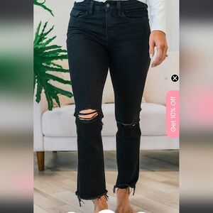 VERVET BY FLYING MONKEY Black Ripped Straight Leg Jeans